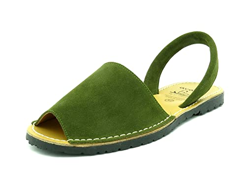 Avarca Damen Sandalen Leder Abarca Menorquina Menorca Schuhe Wildleder Sommerschuhe weich offen Grün Größe 37 EU von Avarca