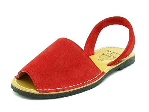 Avarca Damen Sandalen Leder Abarca Menorquina Menorca Schuhe Wildleder Sommerschuhe weich offen Rot Größe 37 EU von Avarca
