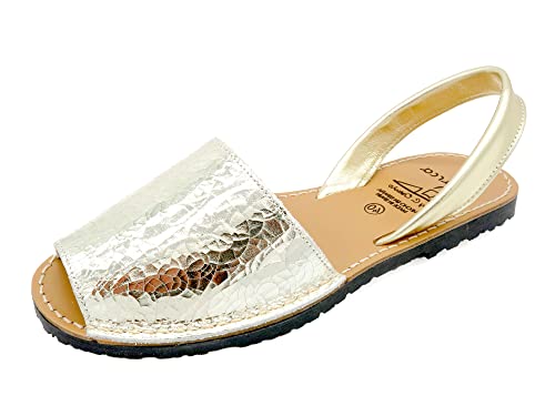 Avarca Damen Sandalen Leder Menorca Sommer Schuhe brocken metallic Abarca Menorquina offen flach Gold Größe 36 EU von Avarca