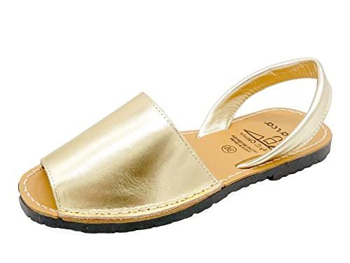 Avarca Damen Sandalen Leder Menorca Sommer Schuhe matt metallic Abarca Menorquina offen flach Gold Größe 36 EU von Avarca