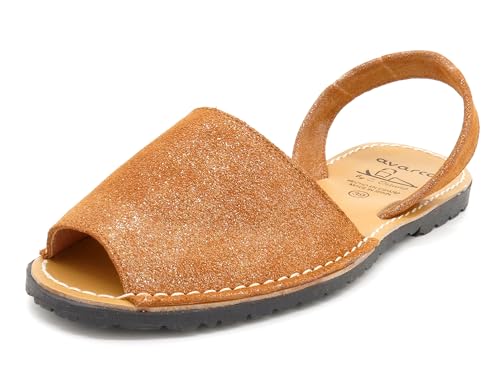 Avarca Damen Sandalen Leder Menorquina Sommerschuhe Veloursleder Mikro Glitzer Abarca Menorca Schuhe Braun 42 von Avarca