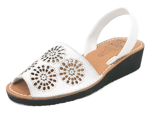 Avarca Keilsandalen Damen Echtleder Sandalen mit Keilabsatz Leder Keilsandaletten Menorquina perfo weiß 39 von Avarca