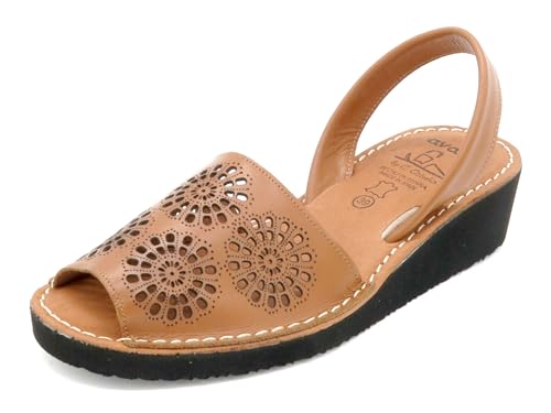 Avarca Keilsandaletten Leder Damen Sandalen mit Keilabsatz Keilsandalen Menorquinas perfo braun 38 von Avarca