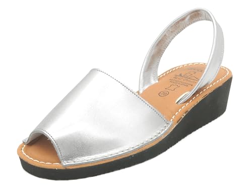 Avarca Keilsandaletten Leder Damen Sandalen mit Keilabsatz Keilsandalen Menorquinas silber 38 von Avarca