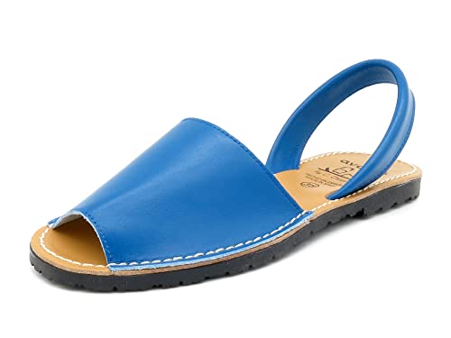 Avarca - Made In Spain - Echtleder Damen Sandalen einfarbig - schöne, Bequeme und praktische Menorca Ibiza Sommerschuhe Strandschuhe 201, 36 EU Schmal, Azul (Blue) von Avarca
