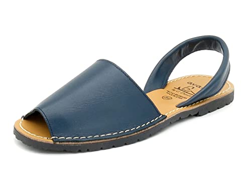 Avarca - Made In Spain - Echtleder Damen Sandalen einfarbig - schöne, Bequeme und praktische Menorca Ibiza Sommerschuhe Strandschuhe 201, 37 EU Schmal, Navy (Dark-blue) von Avarca