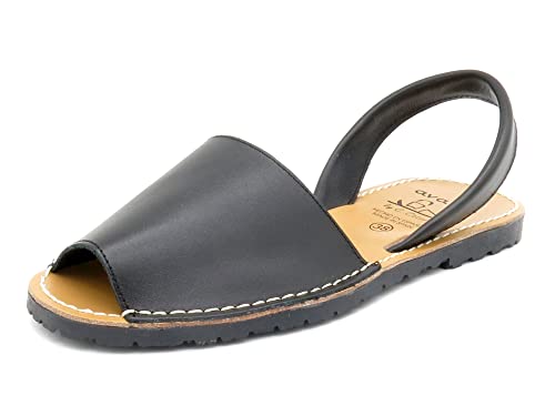 Avarca - Made In Spain - Echtleder Damen Sandalen einfarbig - schöne, Bequeme und praktische Menorca Ibiza Sommerschuhe Strandschuhe 201, 39 EU Schmal, Negro (Black) von Avarca