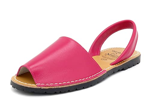 Avarca - Made In Spain - Echtleder Damen Sandalen einfarbig - schöne, Bequeme und praktische Menorca Ibiza Sommerschuhe Strandschuhe 201, 40 EU Schmal, Fuxia (Pink) von Avarca