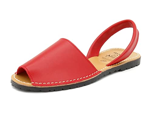 Avarca - Made In Spain - Echtleder Damen Sandalen einfarbig - schöne, Bequeme und praktische Menorca Ibiza Sommerschuhe Strandschuhe 201, 40 EU Schmal, Rojo (Red) von Avarca