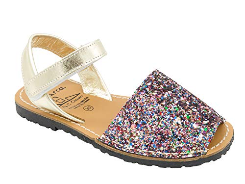 Avarca Mädchen Sandalen Glitzer Pailletten Leder Riemchen Kinderschuhe mit Klettverschluss Kinder Sommerschuhe mehrfarbig bunt EU 29 von Avarca