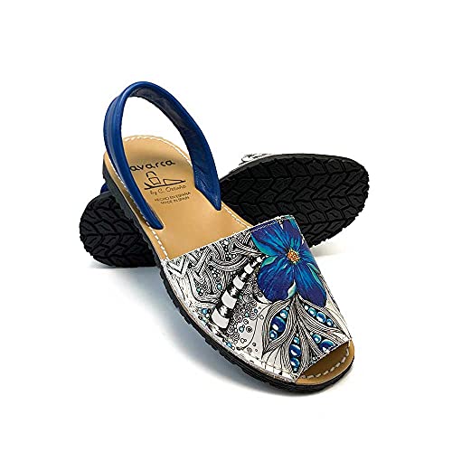 ZAPATISIMOS - Avarca Damen-Menorqua, Leder, Planan-Sandalen, Sommer-Strand, Blau, 37 EU von Avarca