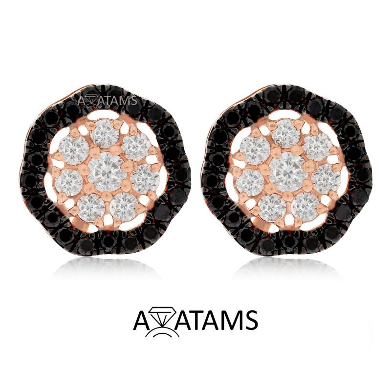 Black Diamond Blumen Ohrring in 10Kt Rose Gold | Zusammengesetzte Runde Diamant-Ohrstecker Labor Gewachsene Cluster Ohrringe Eco Freundlicher von Avatams