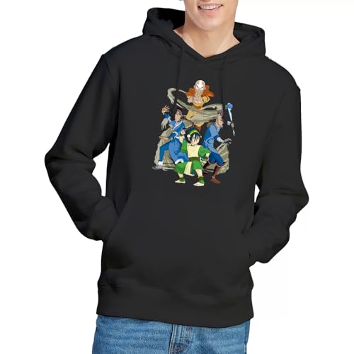 Avatar The Last Airbender Unisex Team Avatar Elements Hoodie Kapuzenpullover, Schwarz, S von Avatar The Last Airbender