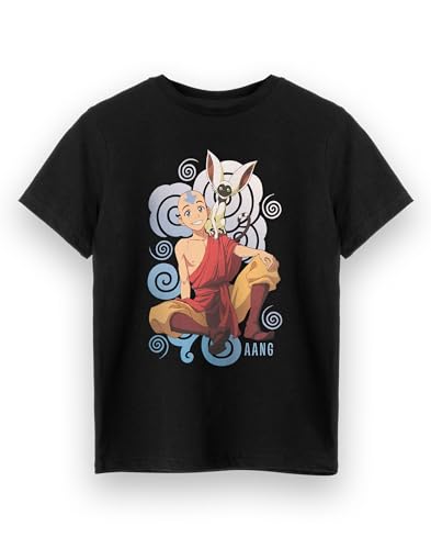 Avatar The Last Airbender Jungen T-Shirt | Kinder Kurzärmeliges schwarzes Grafik-T-Shirt | Aang Air Element Momo Original Anime Artwork Bekleidung Oberteil | Netflix TV-Show Film Merchandise von NICKELODEON AVATAR THE LAST AIRBENDER