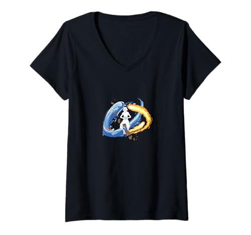 Damen Avatar: The Last Airbender Aang Mastering Elements Swirl T-Shirt mit V-Ausschnitt von Avatar: The Last Airbender