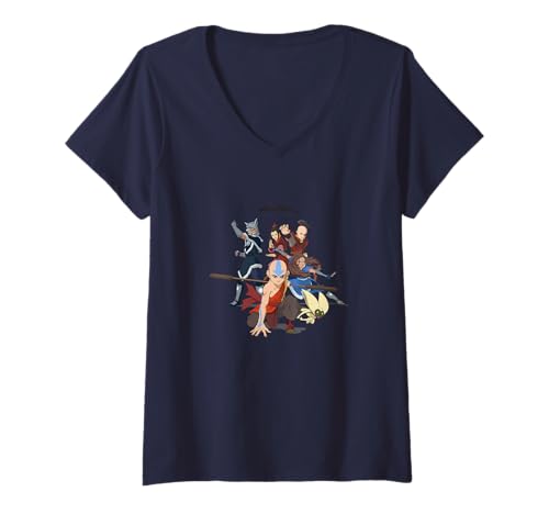 Damen Avatar: The Last Airbender Aang Zuko Katara Battle Lineup T-Shirt mit V-Ausschnitt von Avatar: The Last Airbender