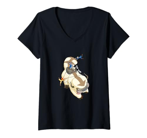 Damen Avatar: The Last Airbender Appa Flying Yip Yip Scene T-Shirt mit V-Ausschnitt von Avatar: The Last Airbender