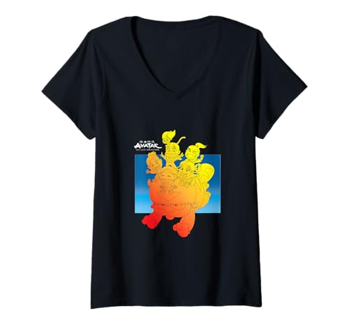 Damen Avatar: The Last Airbender Chibi Cast On Appa Gradient T-Shirt mit V-Ausschnitt von Avatar: The Last Airbender