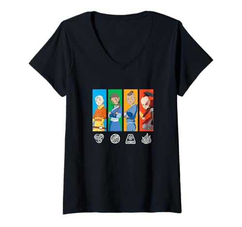 Damen Avatar: The Last Airbender Main Characters Element Panels T-Shirt mit V-Ausschnitt Damen Avatar: The Last Airbender Main Characters Element Panels T-Shirt mit V-Ausschnitt von Avatar: The Last Airbender