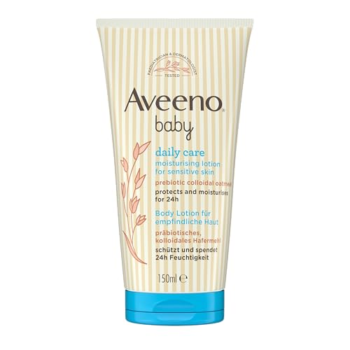 Aveeno® baby daily care Body Lotion mit beruhigendem präbiotischem kolloidalem Hafermehl für normale bis trockene, empfindliche Haut, 150 ml von Aveeno