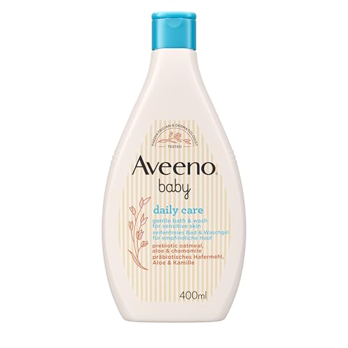 Aveeno® baby daily care seifenfreies Bad & Waschgel mit beruhigendem präbiotischem Hafermehl, Aloe & Kamille für normale bis trockene, empfindliche Haut, 400 ml von Aveeno