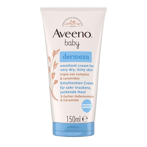Aveeno® baby dermexa Emollientien Creme mit präbiotischem Hafermehl, Ceramiden & Panthenol für sehr trockene, juckende und zu Neurodermitis neigende Haut, 150 ml von Aveeno