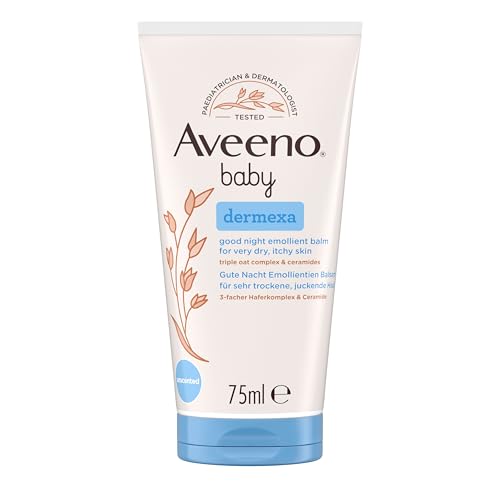 Aveeno® baby dermexa Gute Nacht Emollientien Balsam mit 3-fachem Haferkomplex & Ceramide für sehr trockene, juckende und zu Neurodermitis neigende Haut, 75 ml von Aveeno