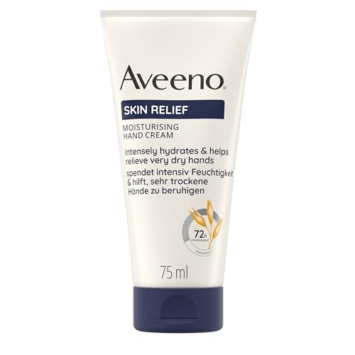 Aveeno Skin Relief Feuchtigkeitsspendende Handcreme (75 ml), parfümfreie Handcreme für sehr trockene Hände, natürliche Hautpflege mit beruhigendem Hafer & Sheabutter, vegan* von Aveeno