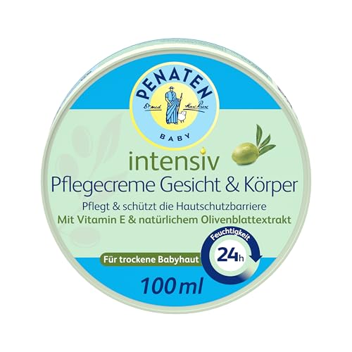 Penaten Intensiv Pflegecreme Gesicht & Körper Baby Gesichtscreme & Körpercreme mit Vitamin E für sensitive & trockene Babyhaut, 100ml von Aveeno