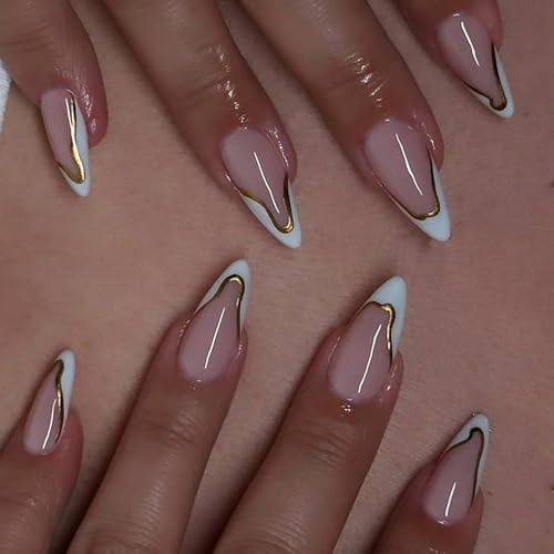 1 Set Künstliche Nägel Mit Französischer Spitze Abnehmbare Nägel Zum Aufdrücken Mandel Vollständige Abdeckungen Zum Aufkleben Auf Die Nägel Für Frauen von Avejjbaey