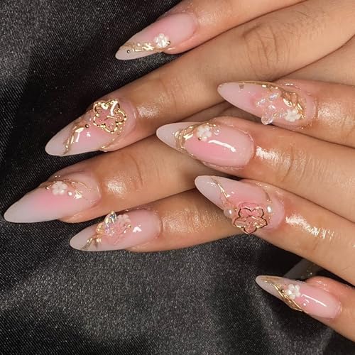 24pcs Press Auf Nägel Falsche Nägel Mit Floralen Designs Acrylstab Auf Vollständige Covermanikure Für Frauen Mädchen Mandel Mandel Falsch Nagel von Avejjbaey