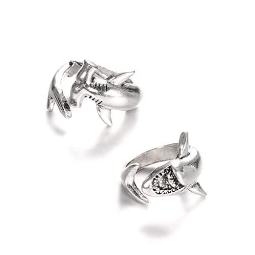 Avejjbaey 2 x Hai-Ringe Punk-Stil, Weißer und Hammerhai-Ringe, verstellbare Öffnung, Metallring, Schmuck, für Damen von Avejjbaey