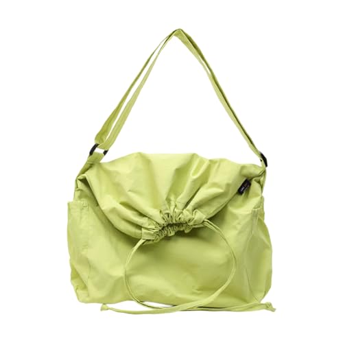 Avejjbaey Damen-Umhängetasche mit Kordelzug, einfarbig, Umhängetasche, für Studenten, Schule, große Kapazität, Kuriertasche für Reisen, große Kapazität, trendiges Pendeln für Reisen, leuchtend grün von Avejjbaey