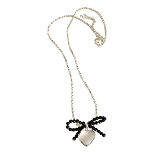 Avejjbaey Elegante Perlenkette mit Herz. Wunderschöne Halskette mit Perlenschleife und auffälligem Herz für von Avejjbaey