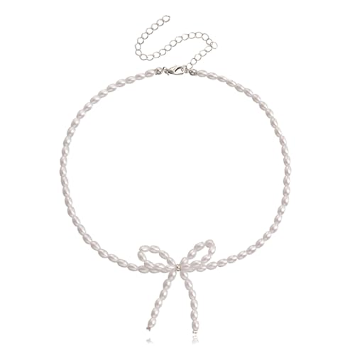Avejjbaey Elegante Perlenkette mit Schleifen-Anhänger, Halskette, modischer Perlen-Halsschmuck von Avejjbaey