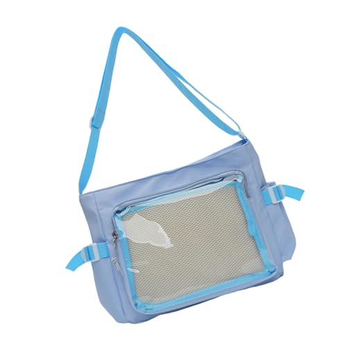 Avejjbaey Leichte Nylon-Umhängetasche mit verstellbarem Riemen, große Kapazität, Schultertasche für den täglichen Pendeln, Schule, Büro, Reisen, transparentes Abzeichen-Display, blau, One Size Avejjbaey Leichte Nylon-Umhängetasche mit verstellbarem Riemen, große Kapazität, Schultertasche für den täglichen Pendeln, Schule, Büro, Reisen, transparentes Abzeichen-Display, blau, One Size von Avejjbaey