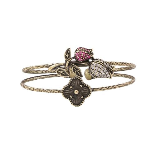 Avejjbaey Manschette Mit Blumenmotiven Und Mehrfarbigen Kristallen Einstellbarer Retro Schmuckhandgefertigter Vintage Messingarmband von Avejjbaey