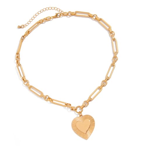Avejjbaey Modische Metallliebe Herz Anhänger Halskette Einstellbare Länge Schlüsselbeinkette Für Frauen Mode Choker Schmuck Statement Halskette von Avejjbaey