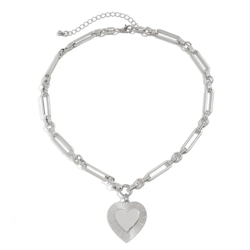 Avejjbaey Modische Metallliebe Herz Anhänger Halskette Einstellbare Länge Schlüsselbeinkette Für Frauen Mode Choker Schmuck Statement Halskette von Avejjbaey