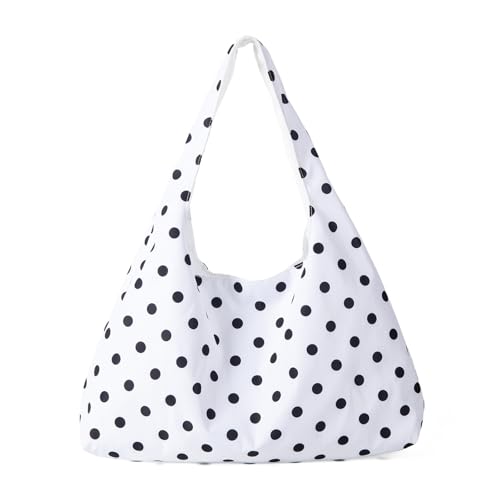 Avejjbaey Modische Schultertasche, gepunktet, Leinen, Achseltasche für Damen, praktische und stilvolle Unterarm-Handtasche mit geräumigem Innenraum, praktische Geldbörse für den täglichen Gebrauch von Avejjbaey