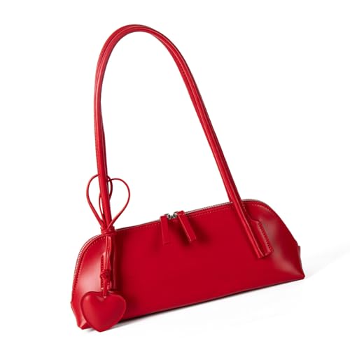 Avejjbaey Modische Umhängetasche aus PU-Leder mit Herz-Anhänger, lässige Bürotasche, stilvolle Unterarm-Geldbörse, Handtasche für Damen, modische PU-Leder-Handtasche, rot, One Size Avejjbaey Modische Umhängetasche aus PU-Leder mit Herz-Anhänger, lässige Bürotasche, stilvolle Unterarm-Geldbörse, Handtasche für Damen, modische PU-Leder-Handtasche, rot, One Size von Avejjbaey
