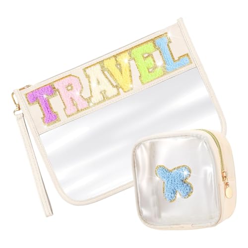 Avejjbaey Modische transparente Make-up-Taschen mit Handgelenkschlaufe, Zubehör für Damen und Mädchen, Reisekosmetik, 2 Stück von Avejjbaey