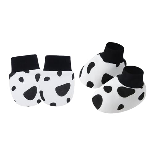 Avejjbaey Set Von 1 Säuglingsbaumwäsche Fäustlinge Anti Scratch Hand Bedeckt Weiche Atmungsaktive Warme Handschuhe Und Socken Für 0-6m Jungen Mädchen Kinderkaut Hautschutzschutz von Avejjbaey