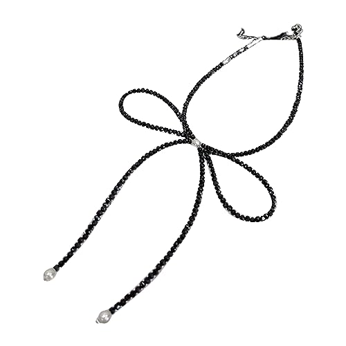 Avejjbaey Temperament künstliche Kristallperlen Schleife Halskette für Frauen Jahrestag Mode Vintage Perlen Kette Halsband von Avejjbaey