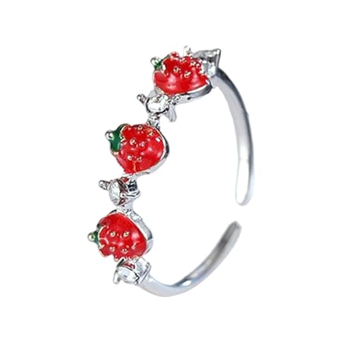 Avejjbaey Verstellbare Eröffnungs Erdbeer Design Moderinge Mit Funkelnden Kubikzirkonia Steinen Vielseitiger Stapelbarer Schmuck Für Tägliche Anlässe Süßer Zierlicher Erdbeerschmuck von Avejjbaey