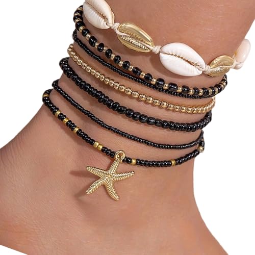Beach Anketto Set 7PCS Crystal Star Shell Foot Schmuck Für Seaside Vacations & Festivals Festival Bereit Ozean Inspirierter Knöchelschmuck von Avejjbaey