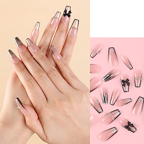 French Tip Press on Nails Long Coffin Fake Nails With Designs Glossy False Nails For Women Girls On Nails Acrylic Long Realistic Coffin Press On Fake Nails Kit French Tip von Avejjbaey
