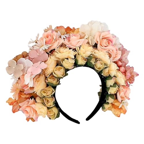 Frühlingsböhmischer Blumen-Strandblumen-Girlanden, Rosen-Stirnband, Hochzeitskränze für Frauen und Brautjungfern, Haar-Accessoire von Avejjbaey