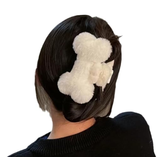 Harajuku Haarklammer aus Plüschknochen für Mädchen, zarte Plüschknochen-Haarspangen für Teenager, Pferdeschwanz-Dekorationen, Haarklammer für Damen, dünnes Haar, Haarklammer für Damen, kleine von Avejjbaey