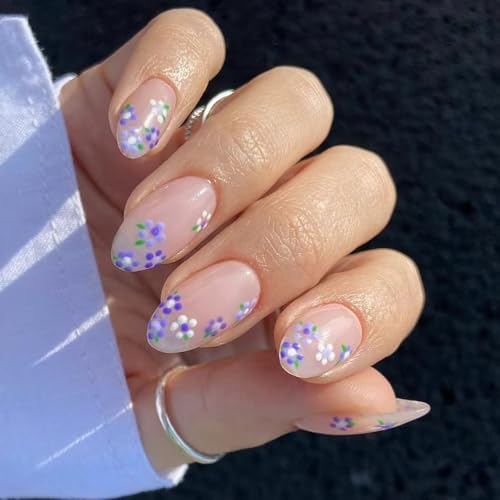 Kurzmandelstab Auf Nägeln Blumenpresse Auf Nägeln Kurze Acrylblume Falsch Für Frauen Und Mädchen 24 Pcs Acrylnagel von Avejjbaey